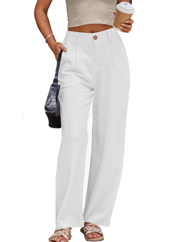 Victoria Women’s Linen Trousers – High Waist Pleated Pants with Side Pockets