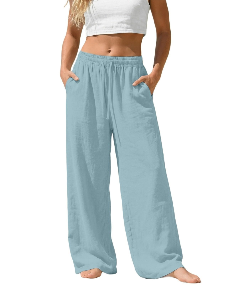 Bella Women’s Linen Palazzo Pants – Wide Leg Drawstring Trousers with Pockets