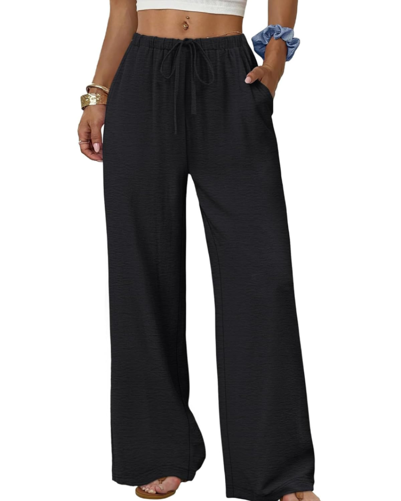 Claire Women’s Wide Leg Pants – Lightweight Drawstring Palazzo Trousers
