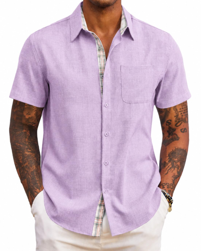 Ethan Men’s Short Sleeve Shirt – Lightweight Casual Summer Beach Shirt with Pocket