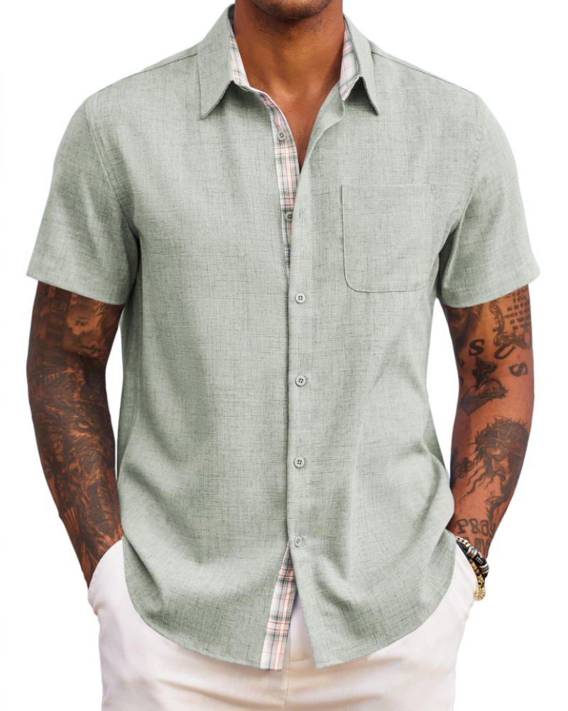 Ethan Men’s Short Sleeve Shirt – Lightweight Casual Summer Beach Shirt with Pocket