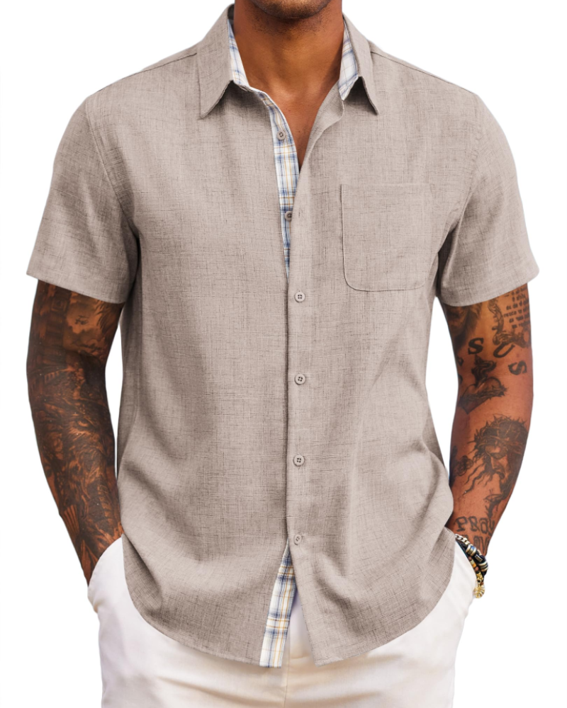 Ethan Men’s Short Sleeve Shirt – Lightweight Casual Summer Beach Shirt with Pocket