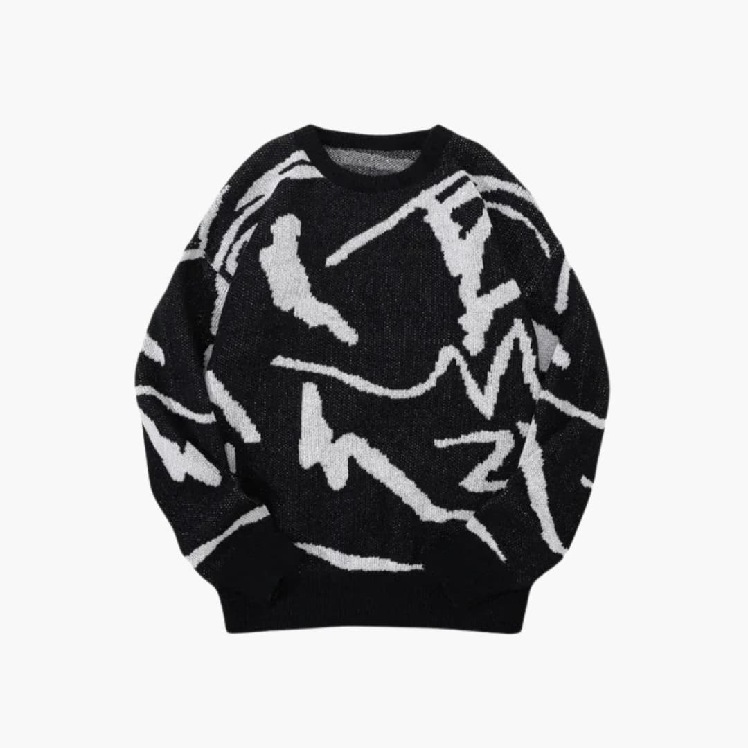 Carl Men’s Knit Jumper – Modern Abstract Sweater with Soft Warm Ribbed Fit