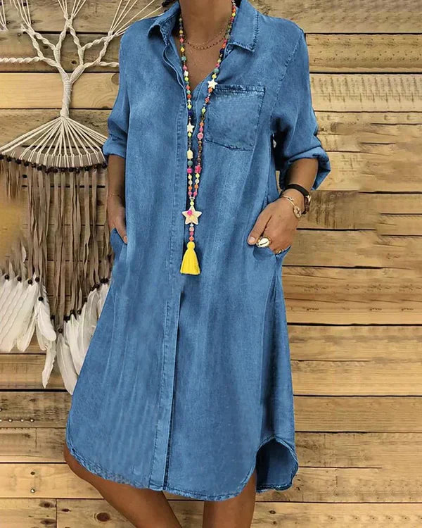 Morgane Women’s Denim Shirt Dress – Lightweight Breathable Midi Casual Dress