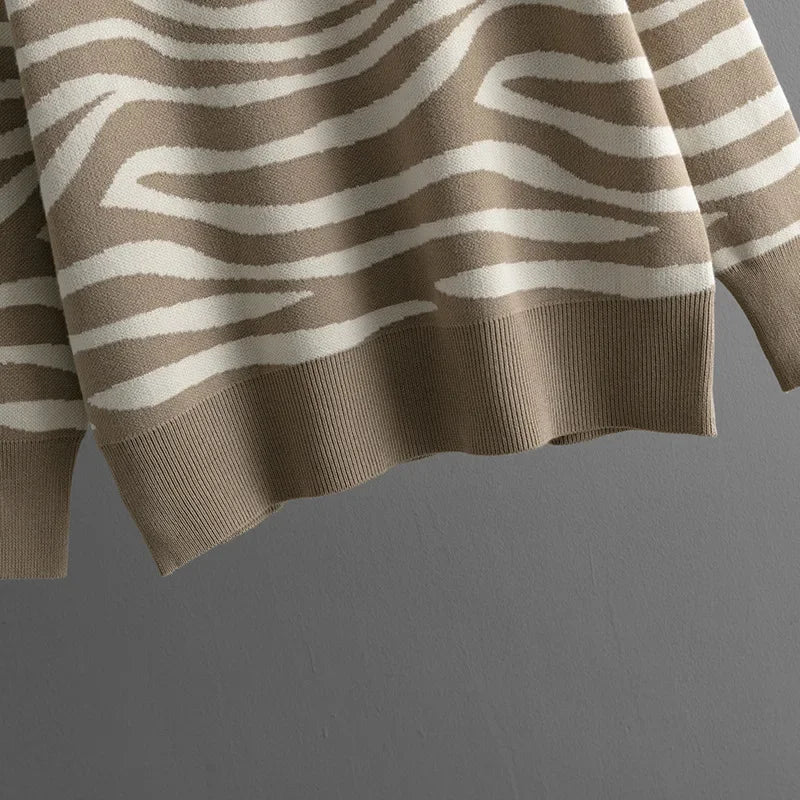 Delaney Women’s Cashmere Lounge Set – Soft Zebra Print Knit Co-Ord with Slim Fit