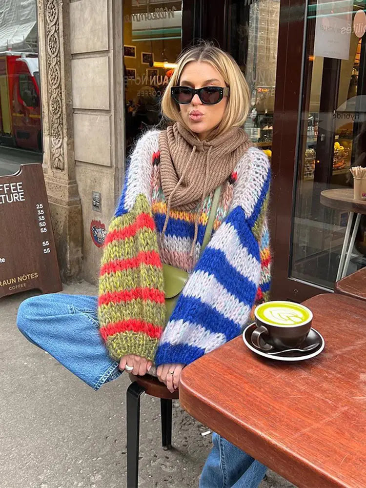 Zoé Women’s Mohair Jumper – Soft Multicolour Knit Sweater with Warm Comfortable Fit