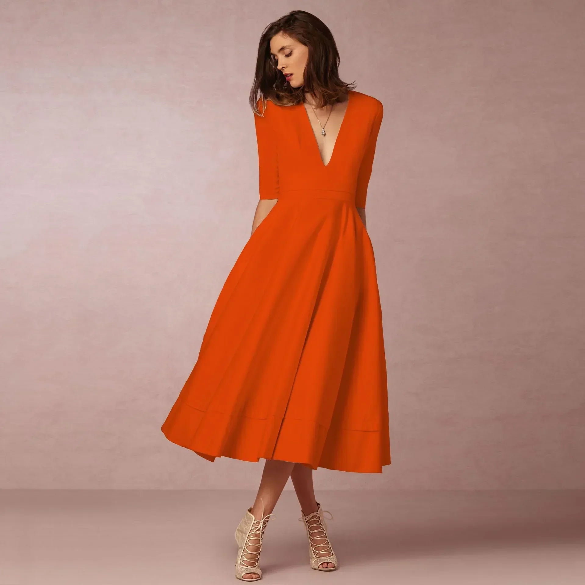 Ivy Women’s Midi Dress – Elegant Cotton Dress with Flattering Waist Fit