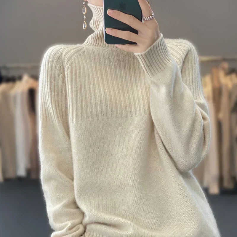 Luan Women’s Turtleneck Jumper – Soft Knit Winter Sweater with Relaxed Fit