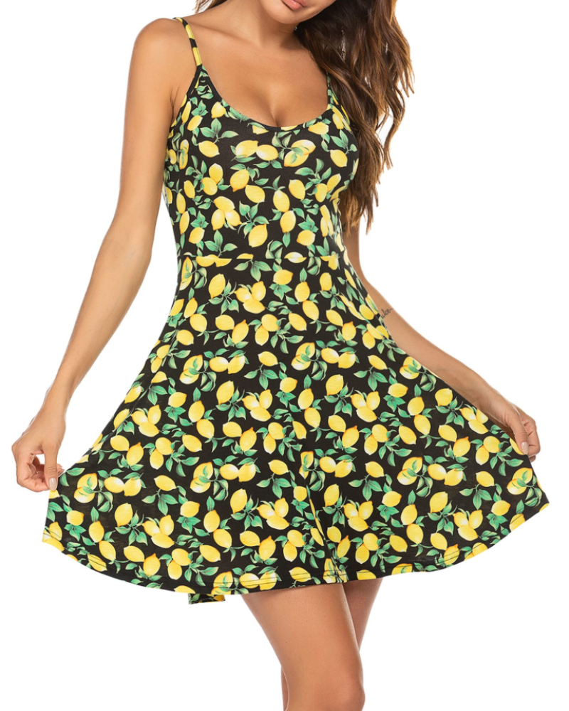 Emily Women's Floral Sundress – V-Neck Spaghetti Strap A-Line Beach Dress
