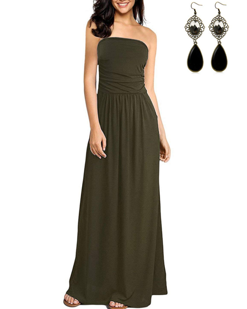 Aurora Women's Bohemian Maxi Dress – Flowy Beach Holiday Dress with Pockets