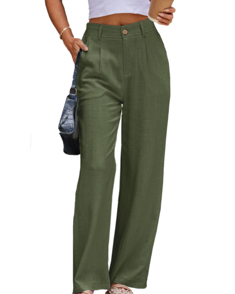 Victoria Women’s Linen Trousers – High Waist Pleated Pants with Side Pockets