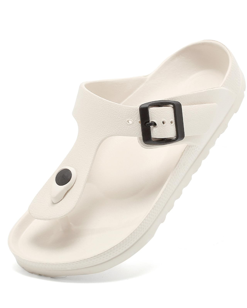 Morgan Unisex Flip Flop Sandals – Adjustable Buckle EVA Slides with Cork Footbed