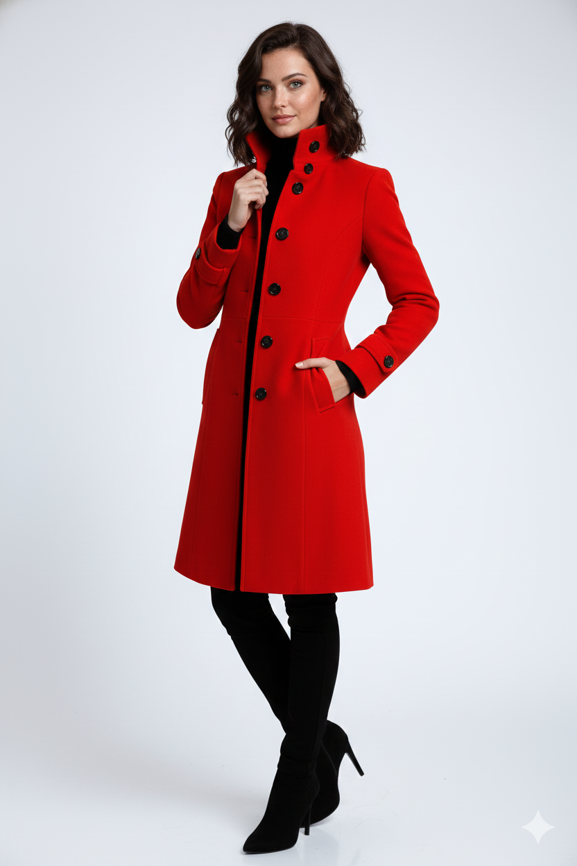 Sandy Women’s Winter Trench Coat – Elegant Fitted Jacket with High Collar Design
