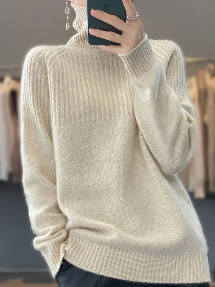 Luan Women’s Turtleneck Jumper – Soft Knit Winter Sweater with Relaxed Fit