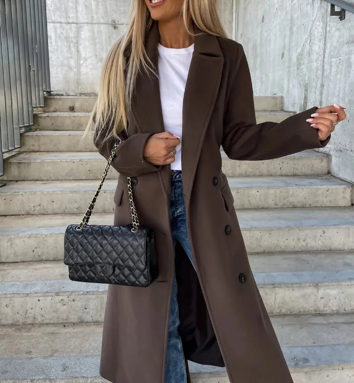 Talia Women’s Long Winter Coat – Elegant Belted Trench Coat with Double Breasted Fit