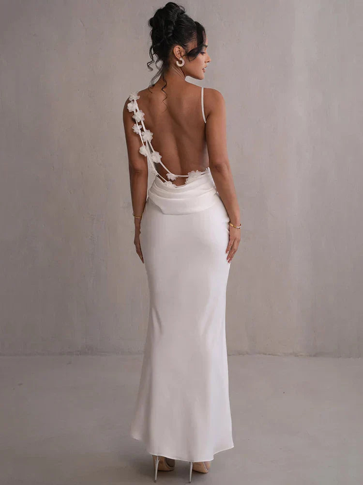 Marie Women’s Satin Evening Dress – Elegant Maxi Gown with Draped Neckline