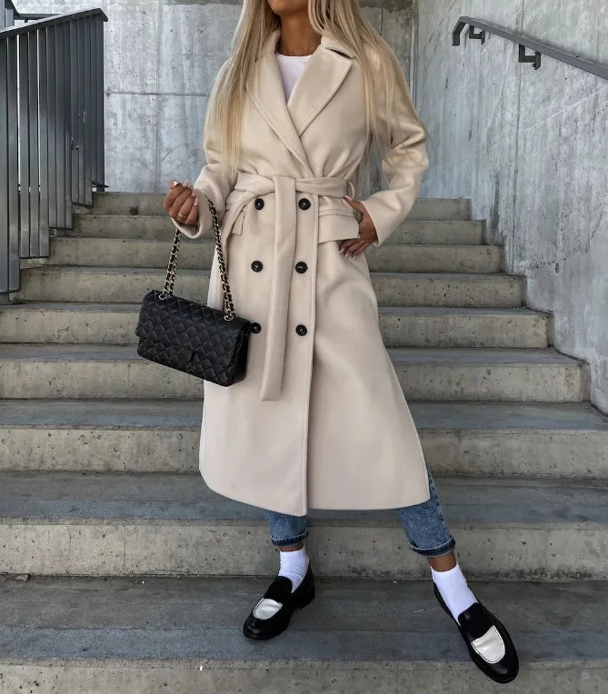 Grace Women’s Wool Coat – Double-Breasted Long Winter Coat with Elegant Tailored Fit