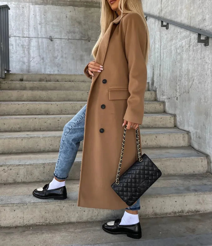 Grace Women’s Wool Coat – Double-Breasted Long Winter Coat with Elegant Tailored Fit