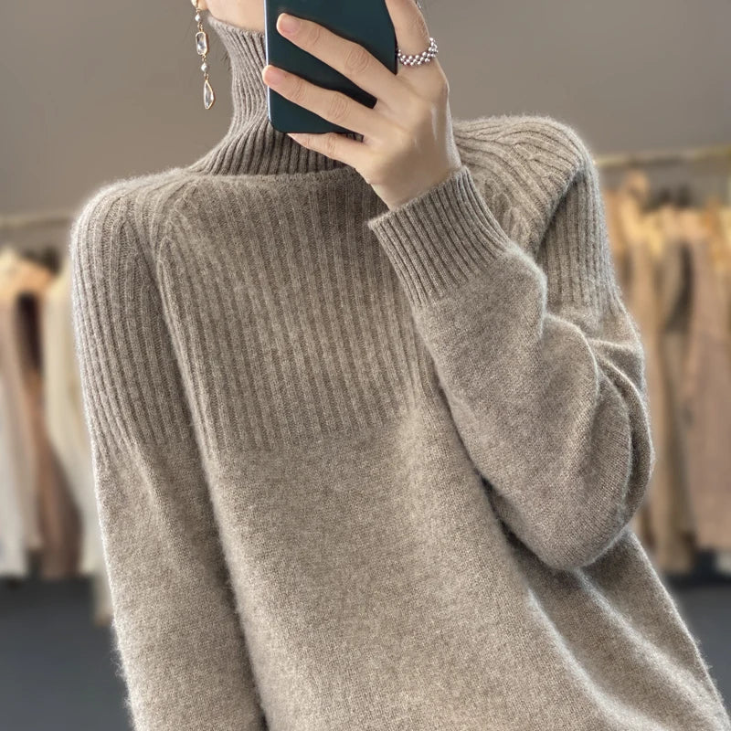 Luan Women’s Turtleneck Jumper – Soft Knit Winter Sweater with Relaxed Fit