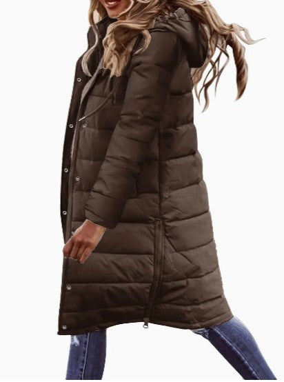 Evie Women’s Long Puffer Coat – Warm Quilted Winter Jacket with Adjustable Hood