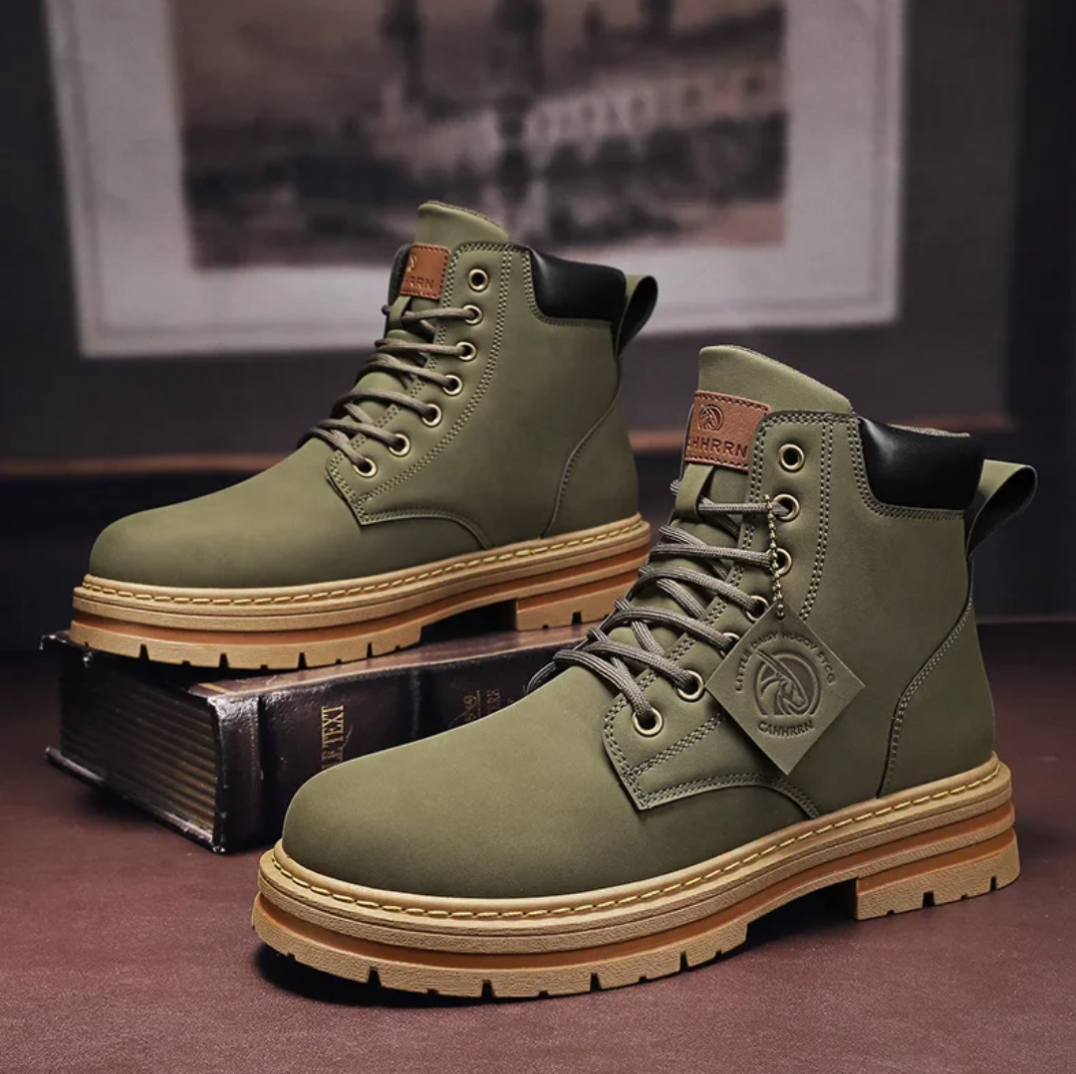Marlon Men’s Leather Lace-Up Boots – Arch Support Shoes with Non-Slip Sole