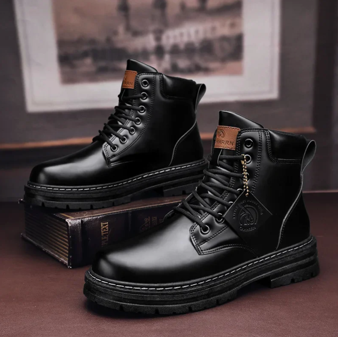 Marlon Men’s Leather Lace-Up Boots – Arch Support Shoes with Non-Slip Sole