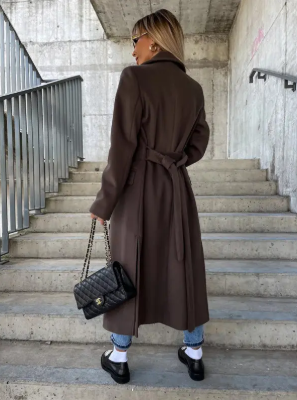 Talia Women’s Long Winter Coat – Elegant Belted Trench Coat with Double Breasted Fit