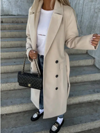 Talia Women’s Long Winter Coat – Elegant Belted Trench Coat with Double Breasted Fit