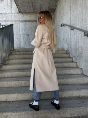 Talia Women’s Long Winter Coat – Elegant Belted Trench Coat with Double Breasted Fit