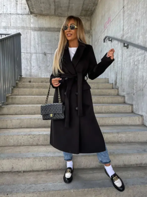 Talia Women’s Long Winter Coat – Elegant Belted Trench Coat with Double Breasted Fit