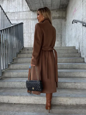 Talia Women’s Long Winter Coat – Elegant Belted Trench Coat with Double Breasted Fit