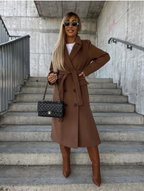 Talia Women’s Long Winter Coat – Elegant Belted Trench Coat with Double Breasted Fit