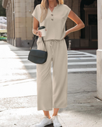 Isabelle Women’s 2-Piece Knit Set – V-Neck Top & Cropped Wide Leg Pants