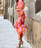 Laura Women’s Summer Dress – Elegant Flowing Midi Dress in Orange & Pink Colours