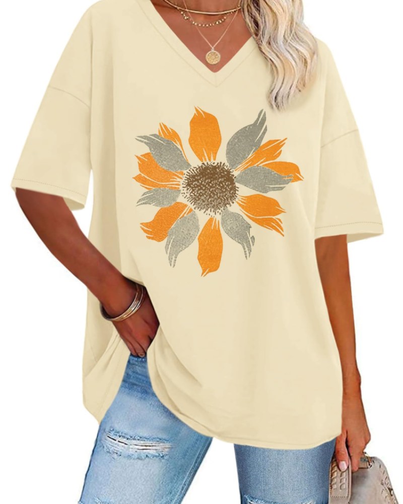 Megan Women’s Oversized Graphic Tee – V-Neck Loose Fit Casual T-Shirt