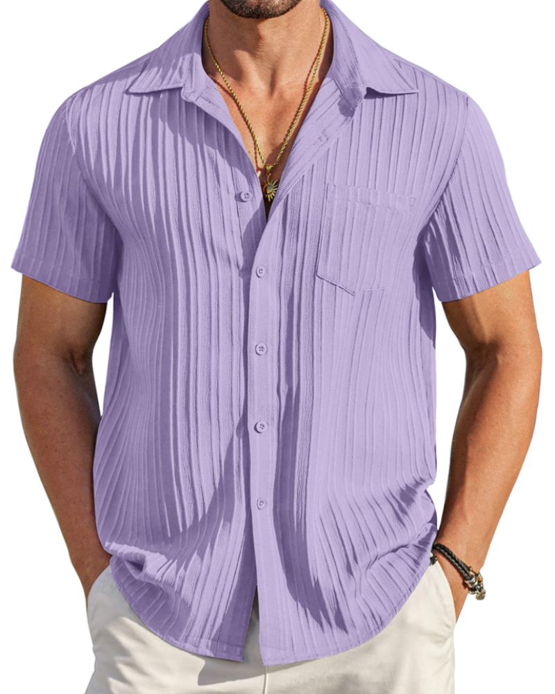 Lucas Men’s Cuban Shirt – Textured Short Sleeve Button-Down Summer Shirt