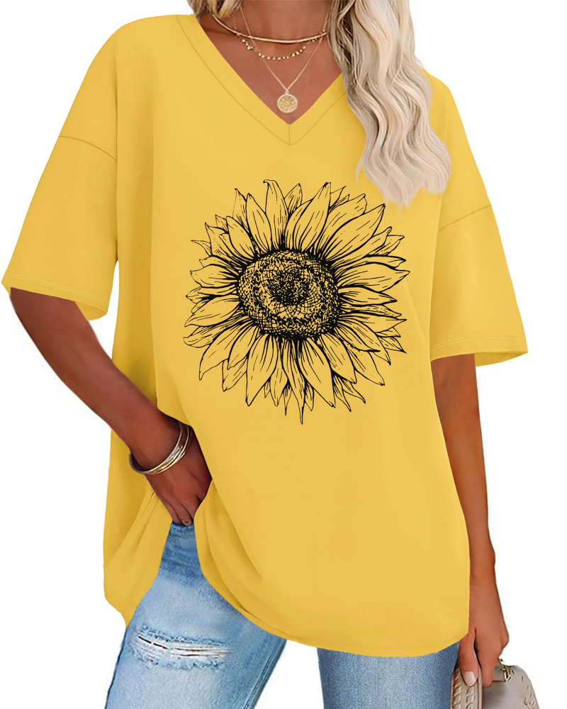 Megan Women’s Oversized Graphic Tee – V-Neck Loose Fit Casual T-Shirt