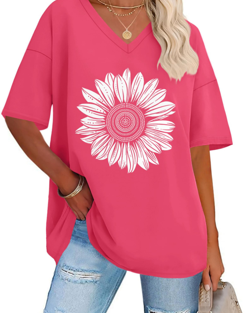 Megan Women’s Oversized Graphic Tee – V-Neck Loose Fit Casual T-Shirt
