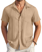 Lucas Men’s Cuban Shirt – Textured Short Sleeve Button-Down Summer Shirt