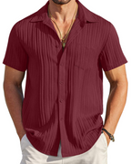 Lucas Men’s Cuban Shirt – Textured Short Sleeve Button-Down Summer Shirt