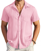Lucas Men’s Cuban Shirt – Textured Short Sleeve Button-Down Summer Shirt