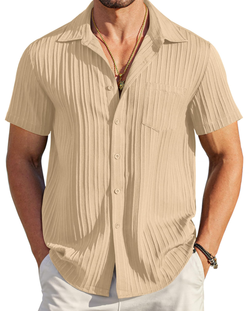 Lucas Men’s Cuban Shirt – Textured Short Sleeve Button-Down Summer Shirt