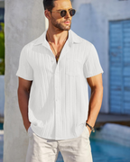Lucas Men’s Cuban Shirt – Textured Short Sleeve Button-Down Summer Shirt