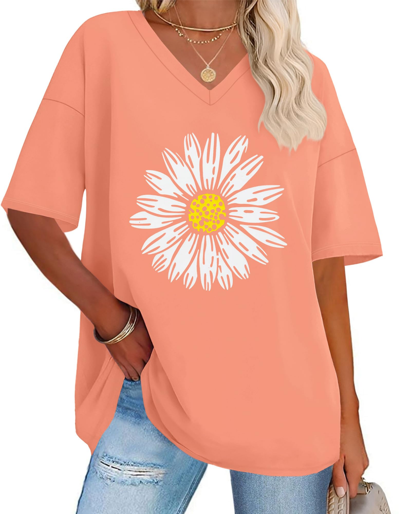 Megan Women’s Oversized Graphic Tee – V-Neck Loose Fit Casual T-Shirt