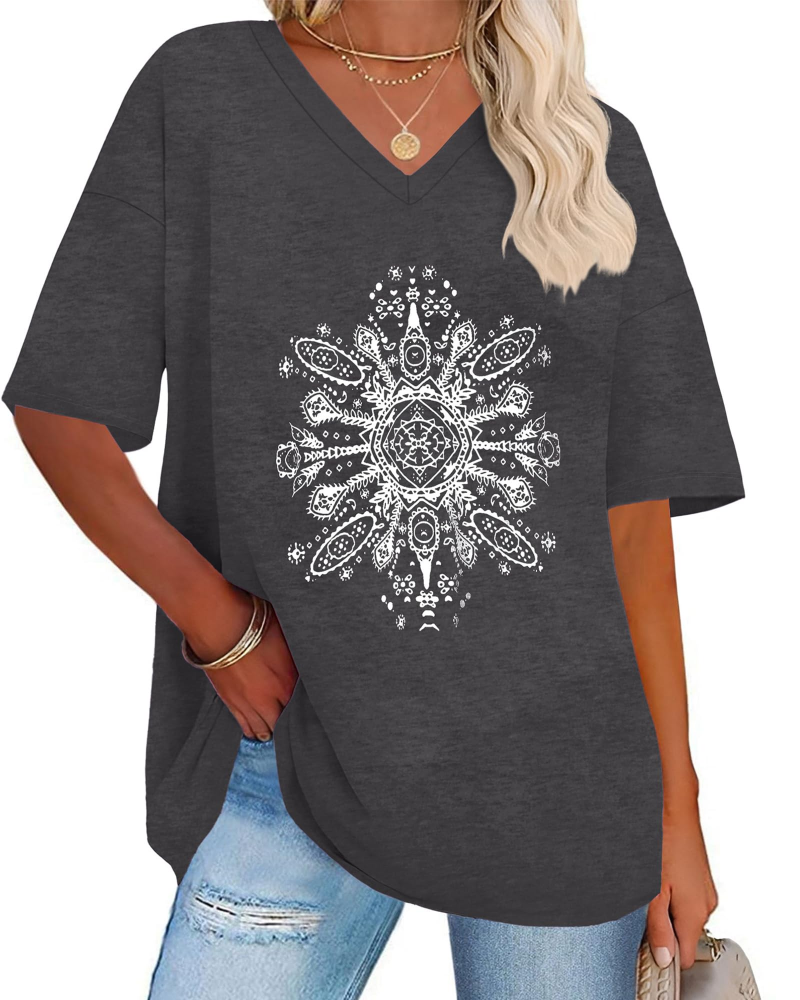 Megan Women’s Oversized Graphic Tee – V-Neck Loose Fit Casual T-Shirt