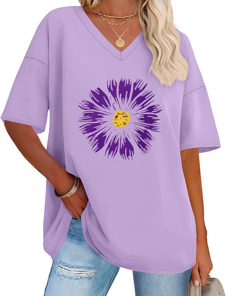 Megan Women’s Oversized Graphic Tee – V-Neck Loose Fit Casual T-Shirt