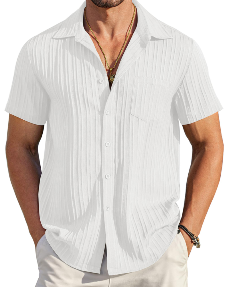 Lucas Men’s Cuban Shirt – Textured Short Sleeve Button-Down Summer Shirt