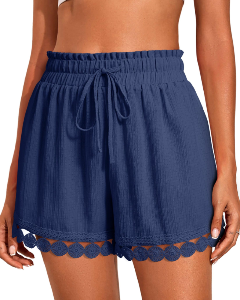 Lily Women’s Ruffle Shorts – High Waist Drawstring Beach Cover-Up Shorts