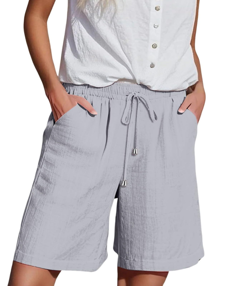 Olivia Women’s Paper Bag Shorts – High Waist Drawstring Summer Shorts with Pockets