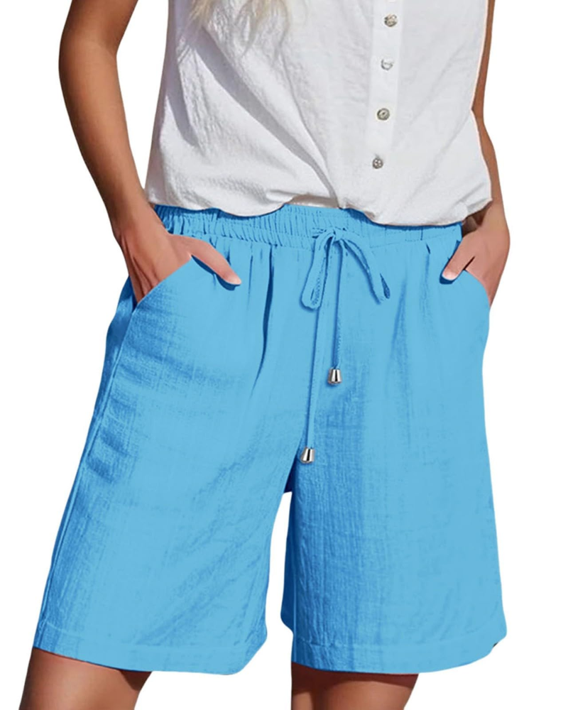Olivia Women’s Paper Bag Shorts – High Waist Drawstring Summer Shorts with Pockets